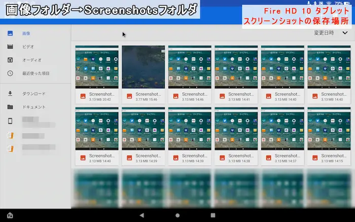 Fire HD 10 スクリーンショット 保存先 ④「Screenshots」フォルダ内
